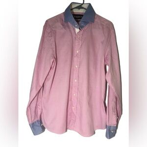 Brando & Co. Button-Down Mens Pink Blue Shirt Slim Fit Size 43 / 17 Long Sleeve